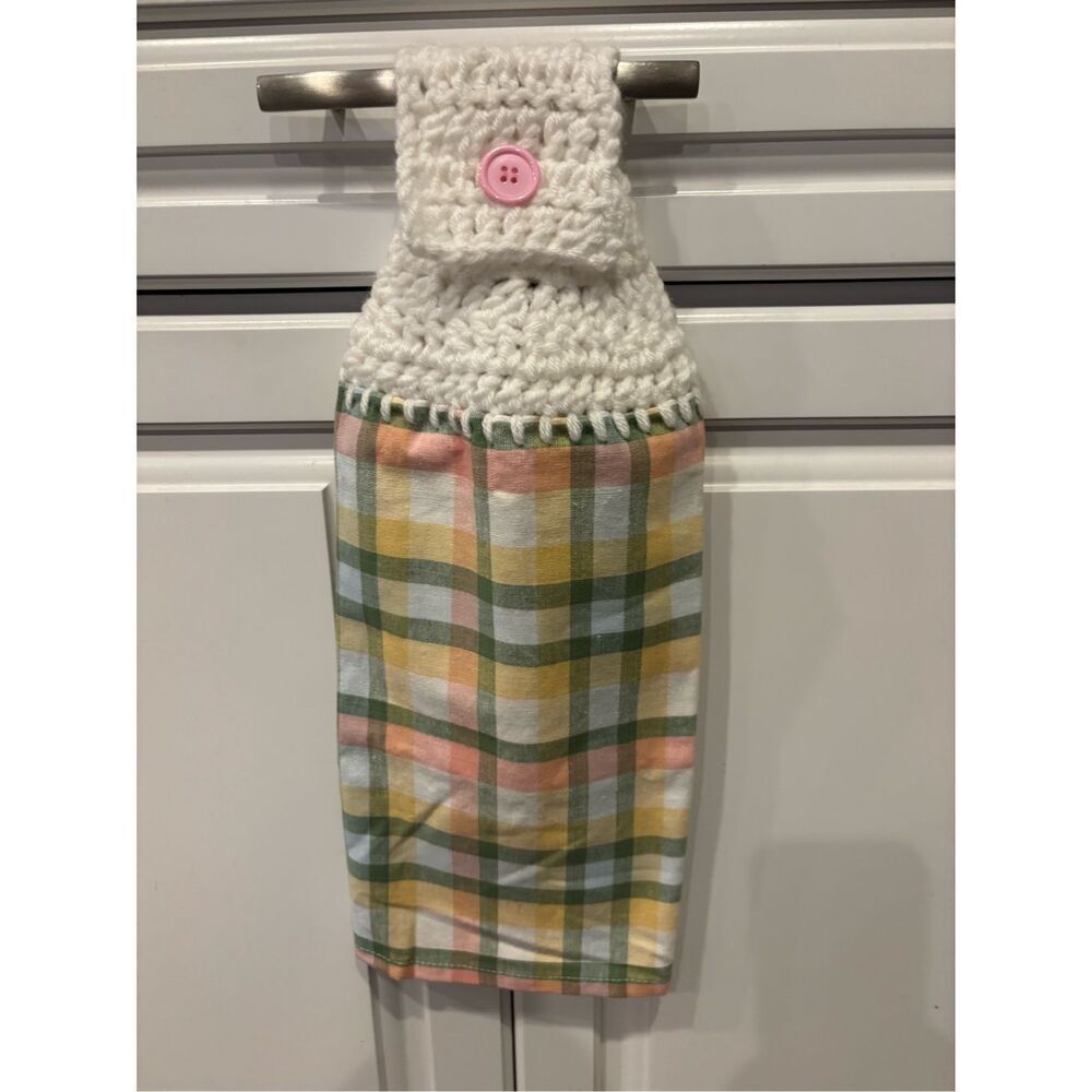 Crochet Top Kitchen Towel- Spring Plaids